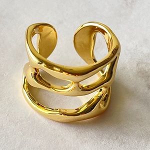 Womens Gold Plated Triple Layers Open Ring Adjustable